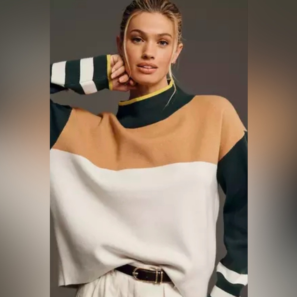 Maeve / Anthropologie Mock Neck Carys Colorblock Sweater